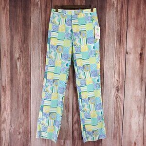 NWT Vintage Lilly Pulitzer Mens Miller Pant Size 32 Multi Trophy Patch Unhemmed